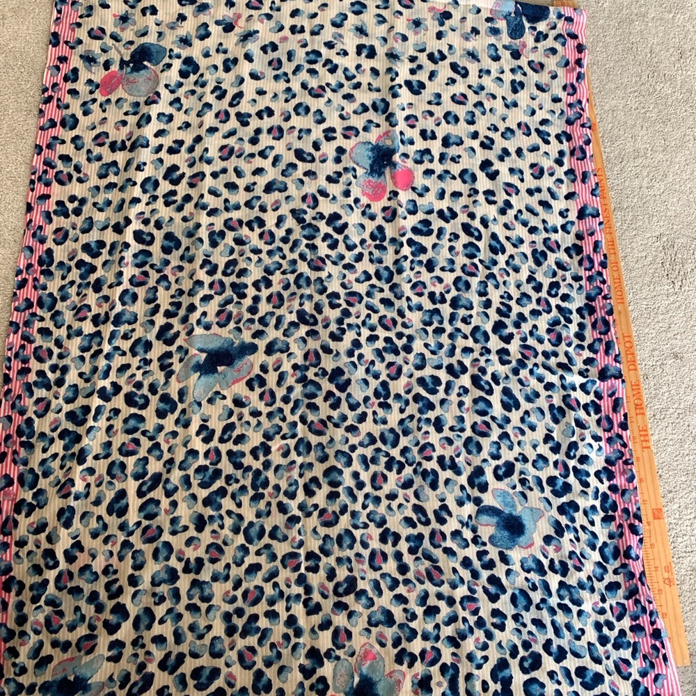 Tory Burch 72” Flower Print Scarf with Pink and Blue Accents